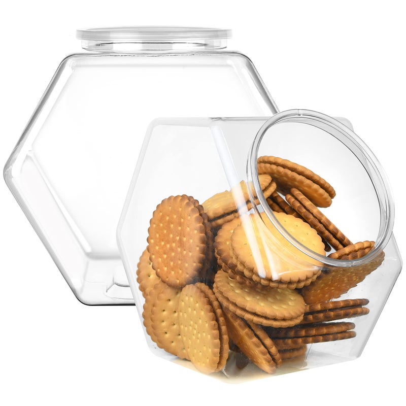 DilaBee 2-Pack Plastic Cookie Jar 1.5 Gallon (197oz) - Large Cookie Jar, Hexagon Candy Dish with Lid for Kitchen, Candy Bowl for Office - Sugar and Flour Containers, Plastic Jar with Labels - BPA-Free - Image 1